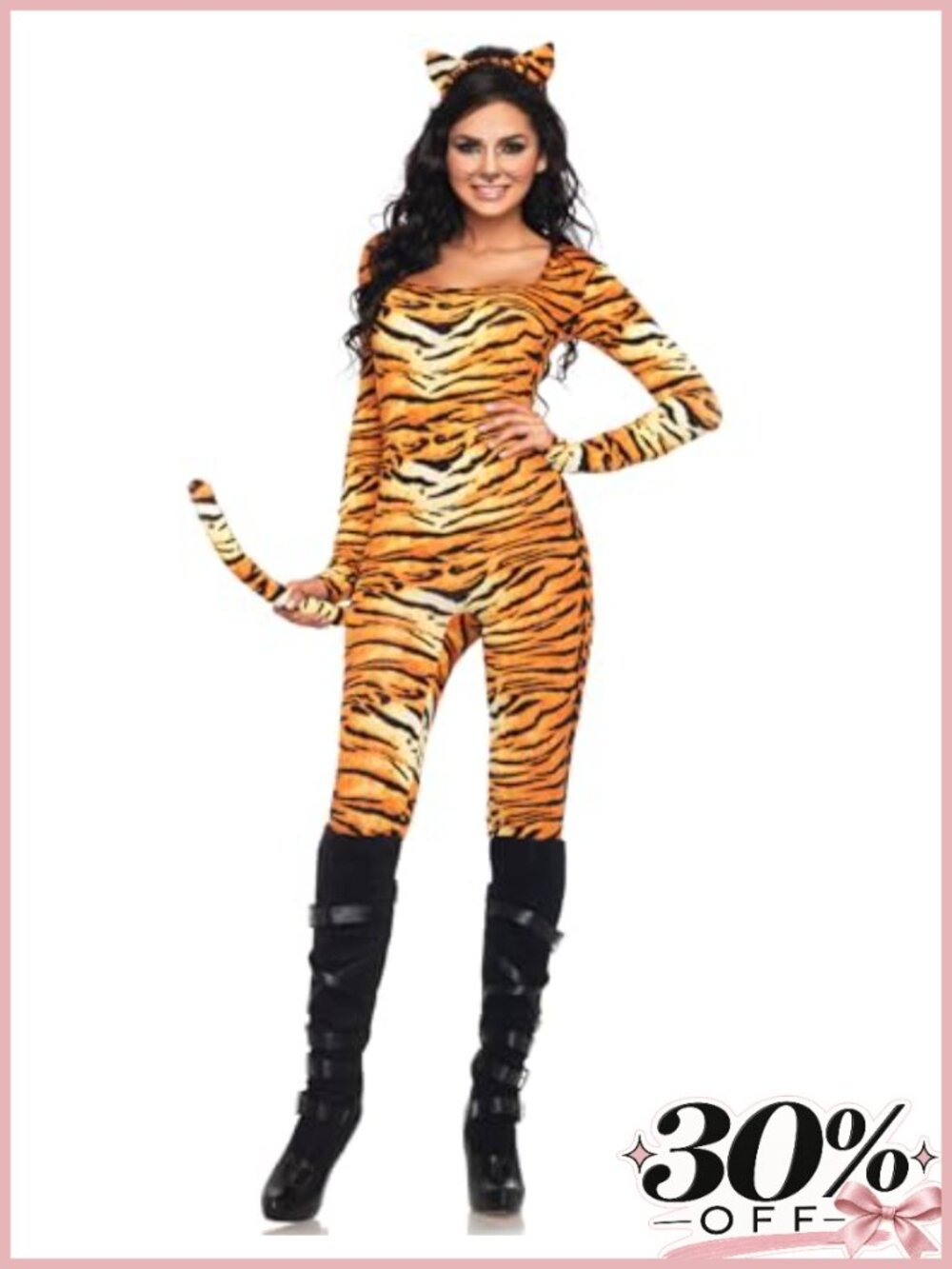 Tiger Print Catsuit Costume with Tail and Ear Headband